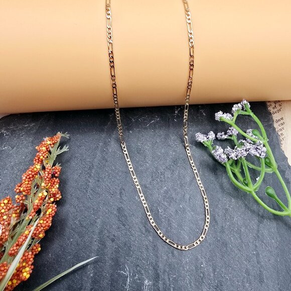 Rose Gold Flat Link Chain Necklace | Gold Plated Brass | 17.7 Inch, XPNL0018 - Picture 6 of 12